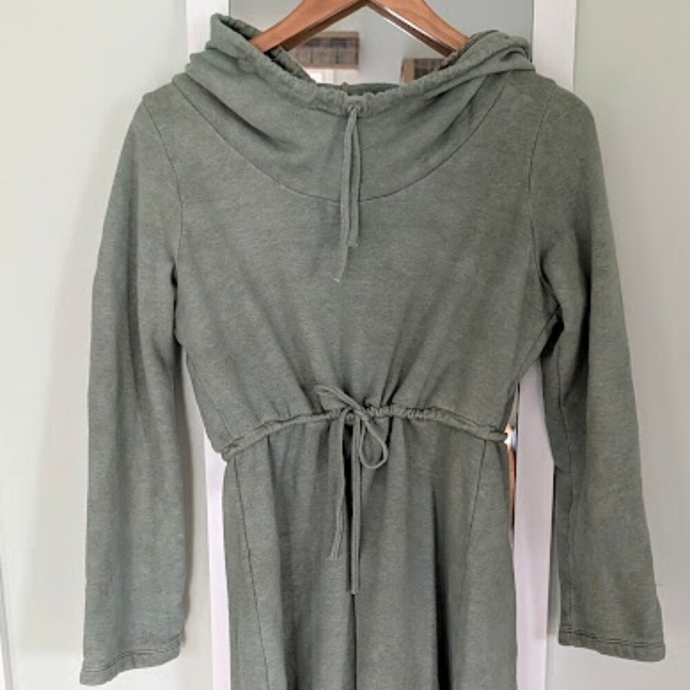 Medium Sagebrush Bohemian Folk Hooded Thermal Fleece Princess Dress Hemp Cotton